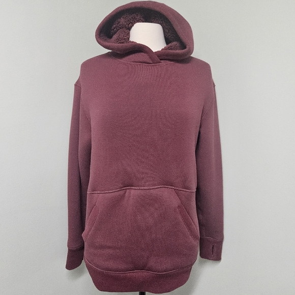 Athleta Solstice Reversible Sherpa Crew Womens Sweater Hoodie Maple Red XSmall - Picture 3 of 13